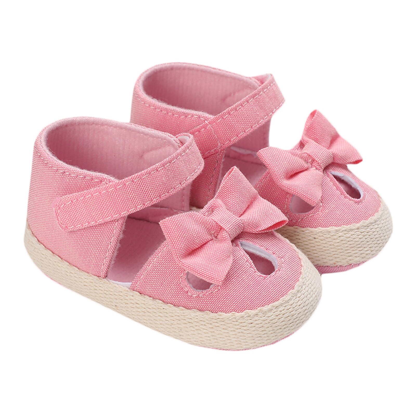 Scarpe da bambina per bambini sandali piatti per bambini sandali suola in gomma morbida antiscivolo estate Hollow Bow presepe First Walker Shoes: Colore rosa / 7-12 mesi