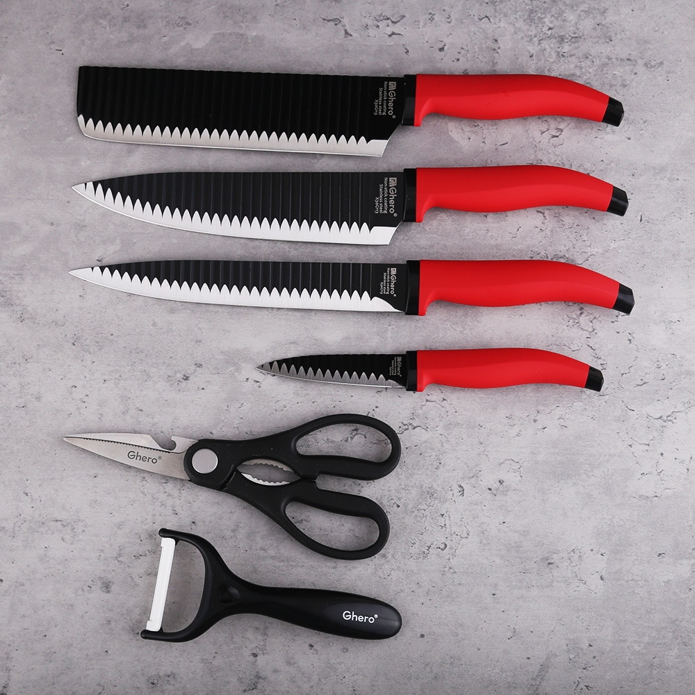 7PCS Kitchen Knives Set Stainless Steel Blades Chef Knife Sets Chef Chopping Paring Scissors kitchen Cooking Tools With Box