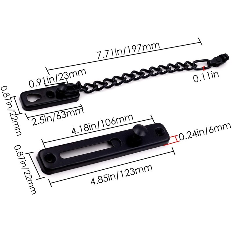 2 Pack Door Chain Lock, Stainless Steel Security Chain Guard, Polished Door Latch with Screws, Black