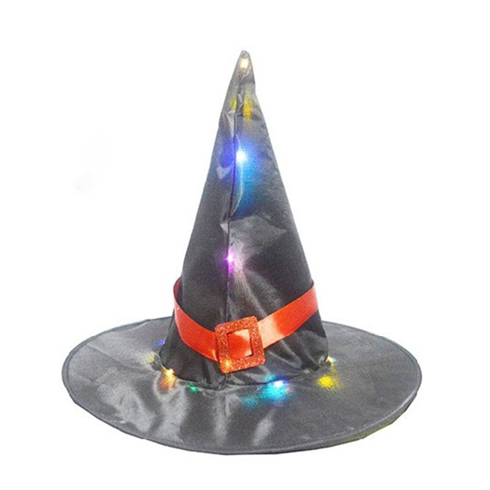 1 stk halloween hekse hat med led lys glødende hekse hat hængende halloween indretning suspension træ glødende hat til børn: Sort