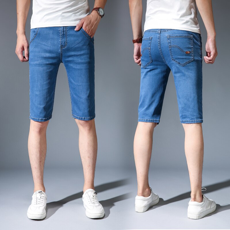 De D'été Mince En Denim De Coton de Mâle Court Hommes Genou Longueur Bleu Doux Décontracté Short