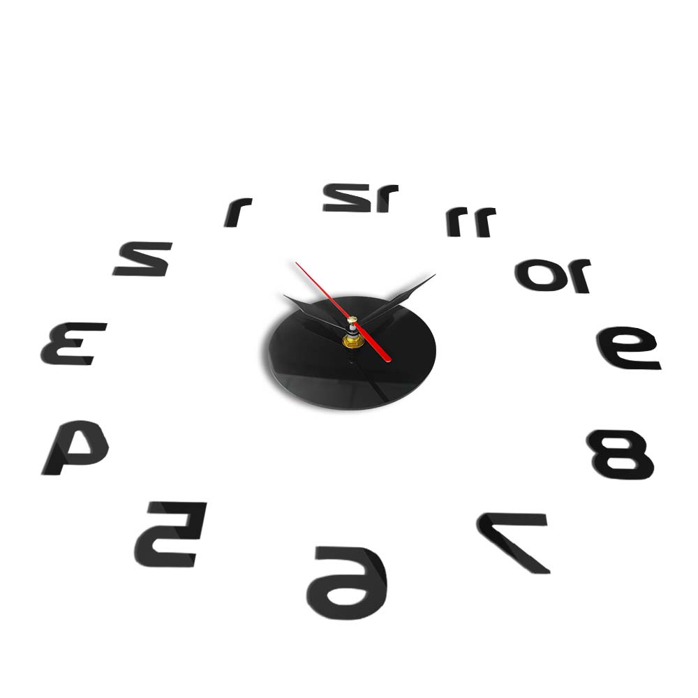 Backwards DIY Wall Clock Reverse Large Numer Wall Clock 3D Giant Mirror Sticker Huge Wall Watch Living Room Decoration
