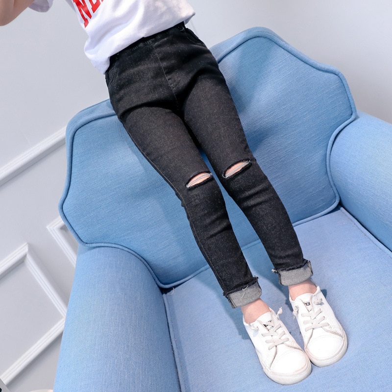 4 5 6 7 8 9 10 11 12 13 jahre Zerrissene Jeans Für Mädchen Jugendliche Frühling Dünne freundlicher Denim Schlauch Beiläufige Dünne Jugendliche Hosen