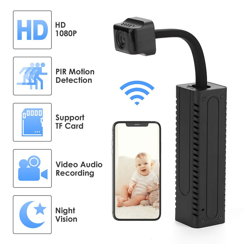1080P Mini Camera Retractable Sports Camera Support TF Card Wifi Camcorder Night Vision Smart AI Detection Home Security Cam