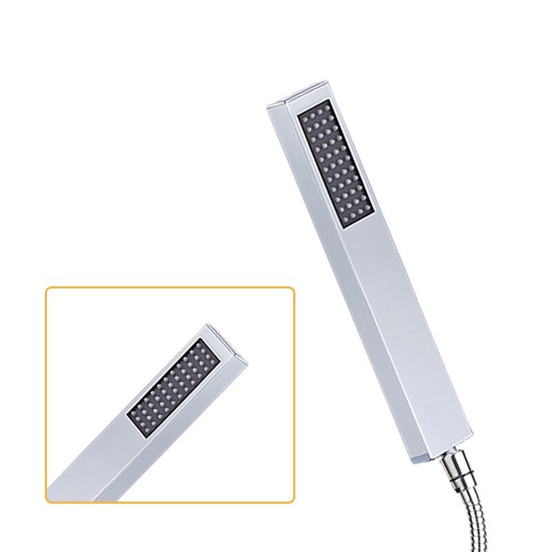 Square Solid Brass Hand Held Shower Head With Wall Connector and Hose Set Bathroom Concealed Chrome Polished Shower Faucet