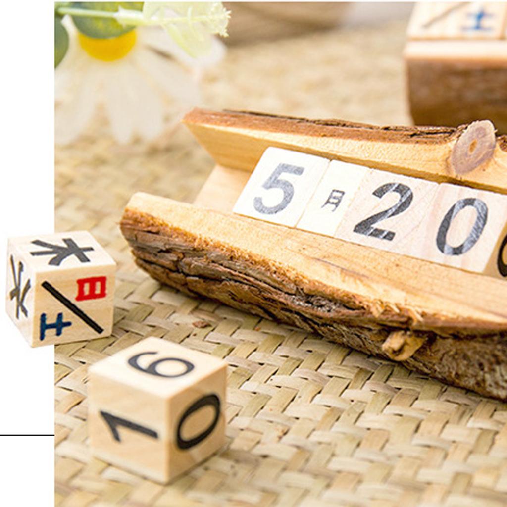Rustic Freestanding Wooden Blocks Wood Calendar With Wood Stand