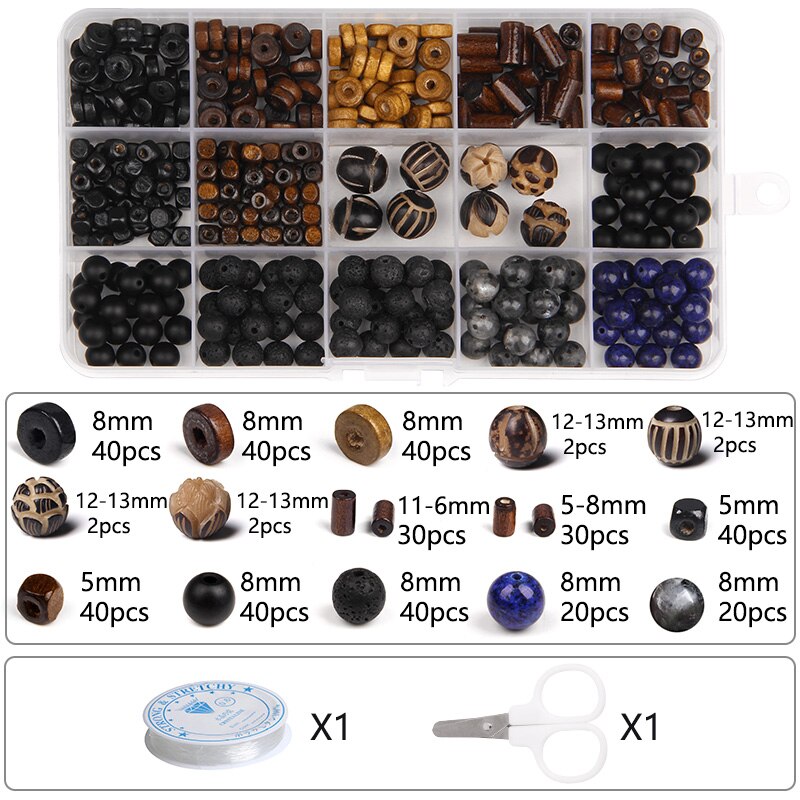 Natürliche Lava Stein Holz Bead Kit Bodhi Wurzel Charms Elastische String Handgemachte Box Für Schmuck, Die DIY Männer Armbänder Halsketten: NO.4