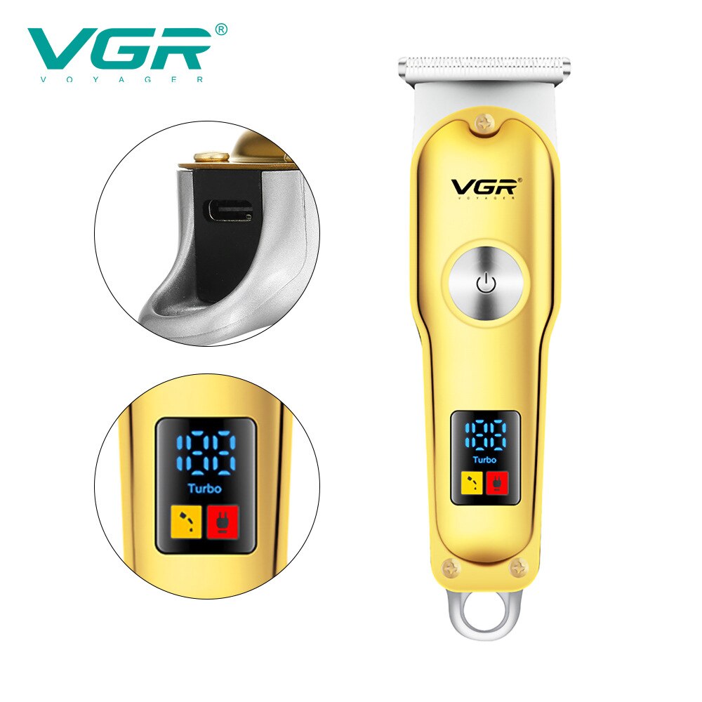 Vgr merke hårklipper mann lcd opprinnelig  t9 maskin alle metall v -290 trimmer skjegg hårklipp frisør kam personlig