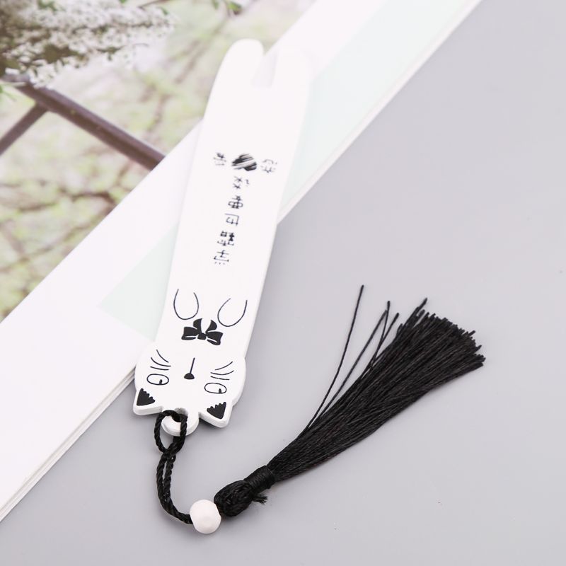 Cute Cartoon Wooden Bookmark Book Page With Tassel Student Stationery School Q1JC