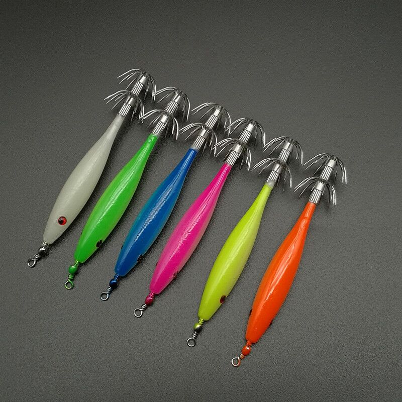 5 unids/bolsa anzuelo luminoso de calamar 7cm anzuelo de calamar brillante anzuelo de pesca de sepia pequeño Señuelos de Pesca de Mar cebo de pesca