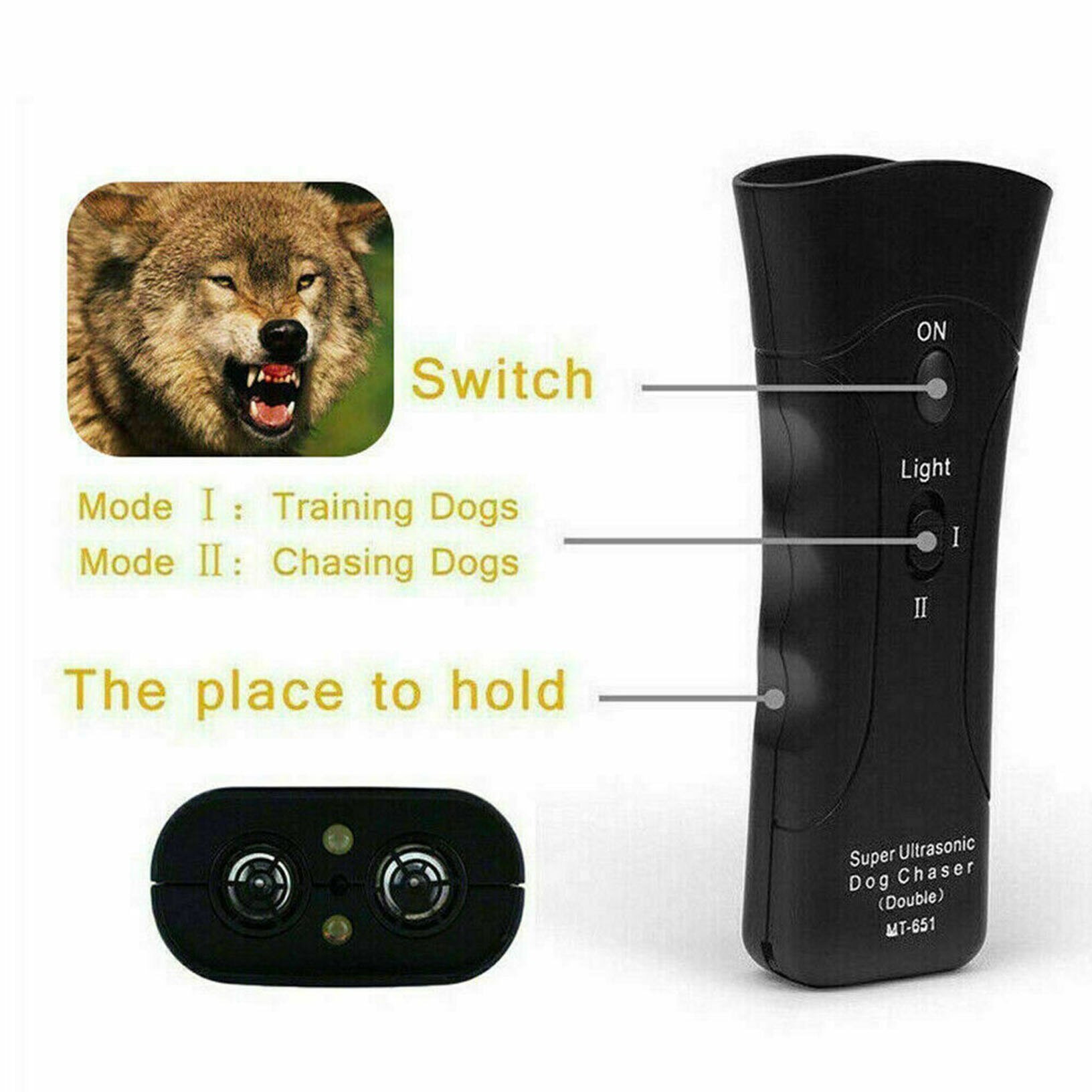 Ultrasonic Anti Dog Barking Pet Trainer LED Light Gentle Chaser Style
