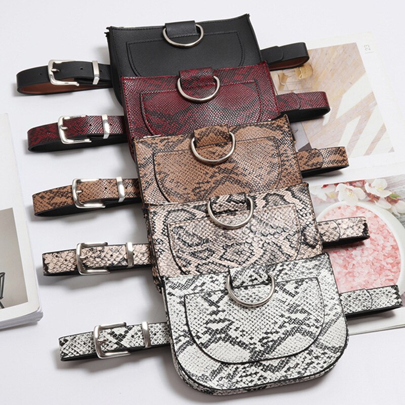 Women Waist Belt Bag Serpentine Vintage Waist Bags Girl Bum Pouch Phone Leather Chest Packss