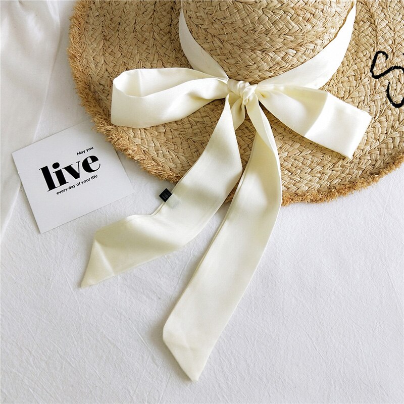 Solid Color Small Neckerchiefs Women Long Ribbon Hairband Satin Silk Scarf Lady Belt Tie Handbag Ribbons Hair Scarves
