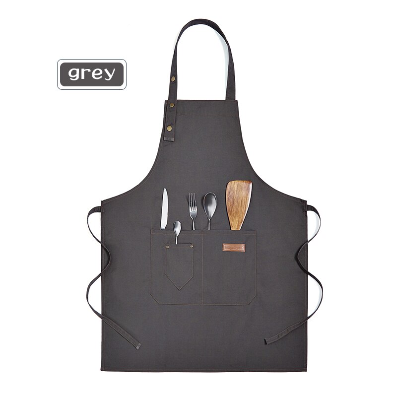 Tablier en toile réglable et résistant à l'usure, unisexe, pour chef, restaurant, barbecue, café, boulangerie, salon de coiffure, fleuriste, serveur: Gris