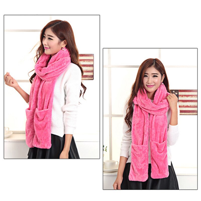 3 in 1 Women Warm Hood Scarf Snood Pocket Gloves Hat Comfortable Warm for Winter Outdoor Sets-B5: Rose Red