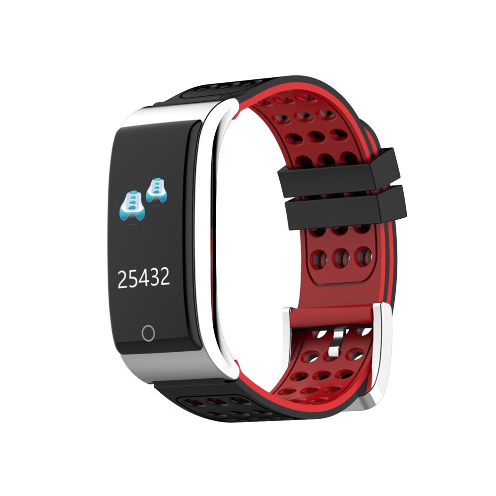 Ecg ekg blodtryksmåler fitness tracker 0.96 tommer farveskærm ui  ip67 vandtæt langt standby smartur mænd kvinder: Rød