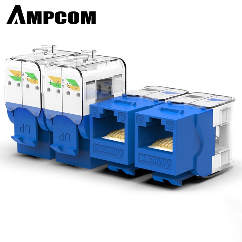 AMPCOM 10-Pack Keystone Jack, CAT6 Tool-Less RJ45 UTP Keystone Jack, No Punch-Down Tool Required Module Coupler - Blue