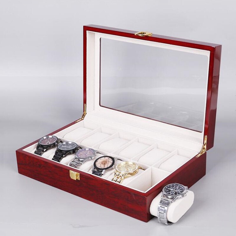 6/8/10/12 Grids Houten Watch Box Sieraden Display Horloge Case Houder Organizer Voor Horloges Mannen Boite montre Best: 12 Grid Watch Box