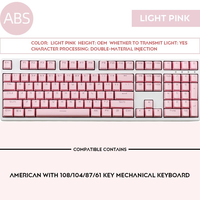 108 Keys OEM Profile Double Shot Backlit Keycap IKBC Filco Keycaps For Cherry MX Switch Mechanical Keyboard: Pink