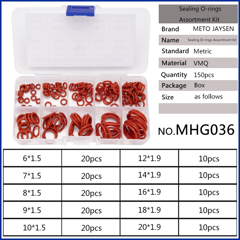 150PCS DIY PCP Silicone Rubber Sealing O Rings Gasket Replacements Socket Red O-rings CS 1.5mm 1.9mm OD 6mm-20mm 10 Sizes HG036: Default Title