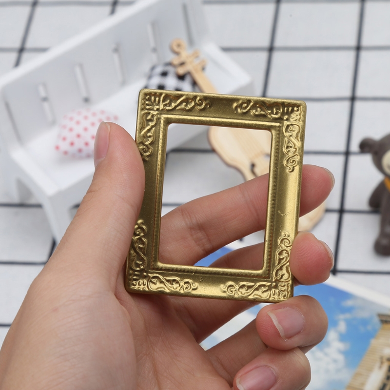 OOTDTY Speelgoed 1:12 Gouden Frame Fotolijst Accessoires voor Meubels Miniatuur Spiegel met Gouden Frame