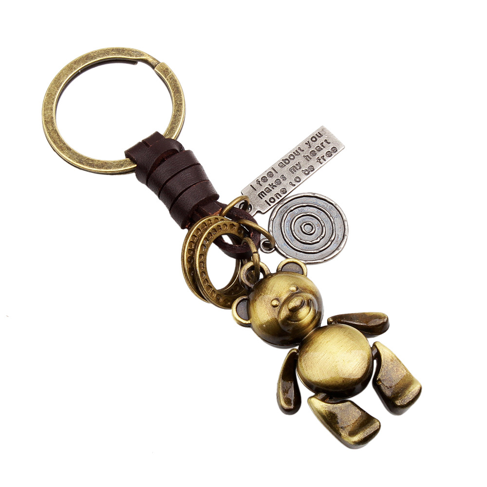 Korean-style Teddy Bear Doll Keychain Alloy Retro Weaving Leather Rope Accessories Manufacturers Direct Selling Wholesa