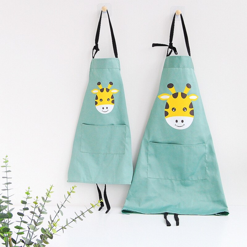 Ouder-kind Keukenschort Cartoon Regenboog Eenhoorn Gedrukt Mouwloze Katoen Linnen Schorten Voor Mannen Vrouwen Thuis Cleaning Tools: Green giraffe set