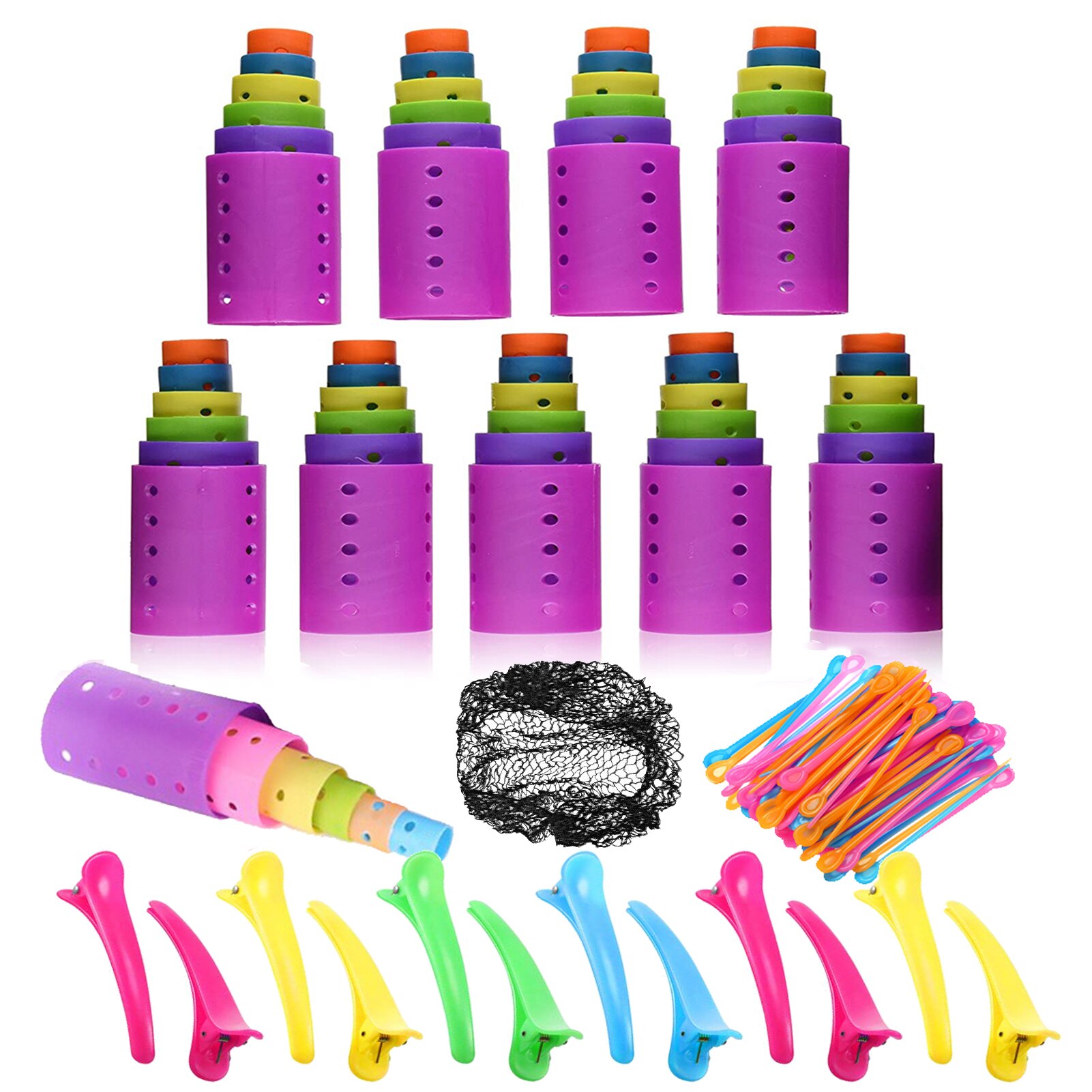 120/142 Pieces Magnetic Hair Rollers Set Smooth Hair Rollers with Duckbill Clips Hairdressing Styling Tool, Random Color 6 Sizes