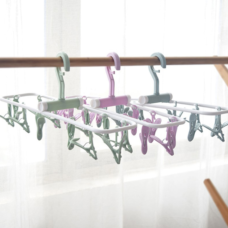 12 Clip Folding Drying Rack Multi-functional Underwear Socks Clip Plastic Rack Clothes Hanger Dryer Towels Cloth Drying Rack
