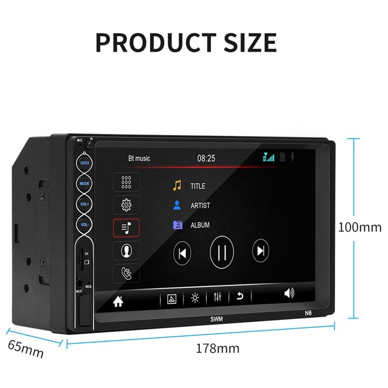 7 Inch Double Din Car FM Stereo Radio MP5 Player 2 Din Press Screen Bluetooth USB/TF with Backup Rear-View Camera Support Mirror