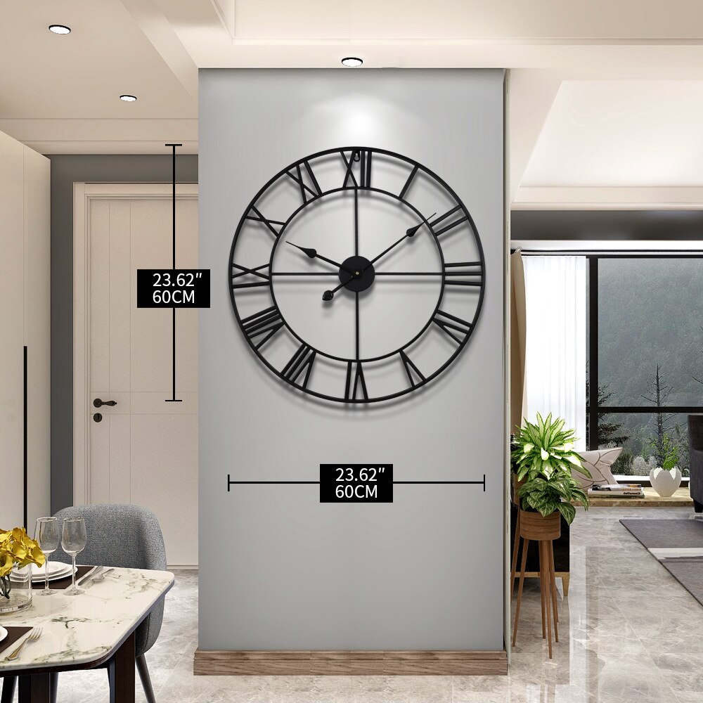 American Wrought Iron Wall Clock Cross-border Round Retro Roman Clock Silent Living Room Wall Clock