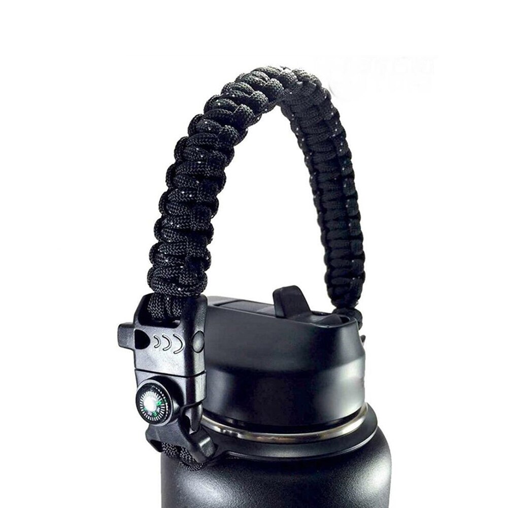 Paracorde pour bouteille d&#39;eau de randonnée avec anneau, sangle à large bouche, accessoires de voyage tressés, porte-gobelet Simple pour Hydro-gourde: Black