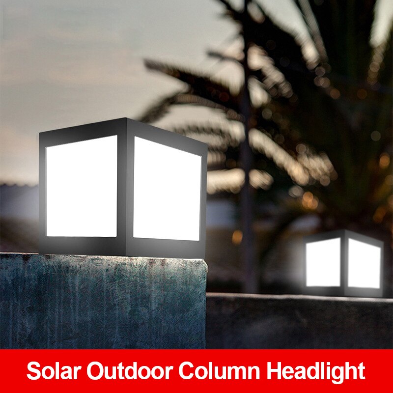 Solar Column Courtyard Light Garden Villa Square Head Sun Power Outdoor Led Lamp Waterproof Rural Landscape for Gate Street