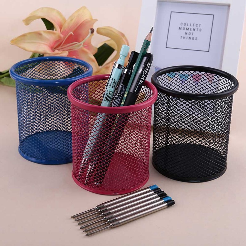 Pennholder kontor skrivebord metall mesh pennestativ blyant papirvarer holder skrivebord organizer stativ blyantveske