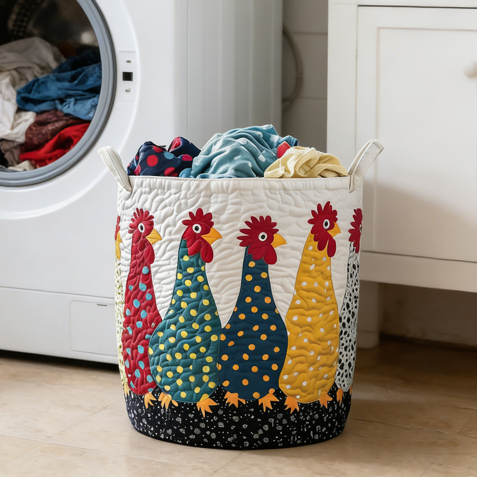 Gestikte wasmand met handvat, boho kledingopbergmand, vintage stof, bloemenopbergmand voor kinderkamer en wasruimte