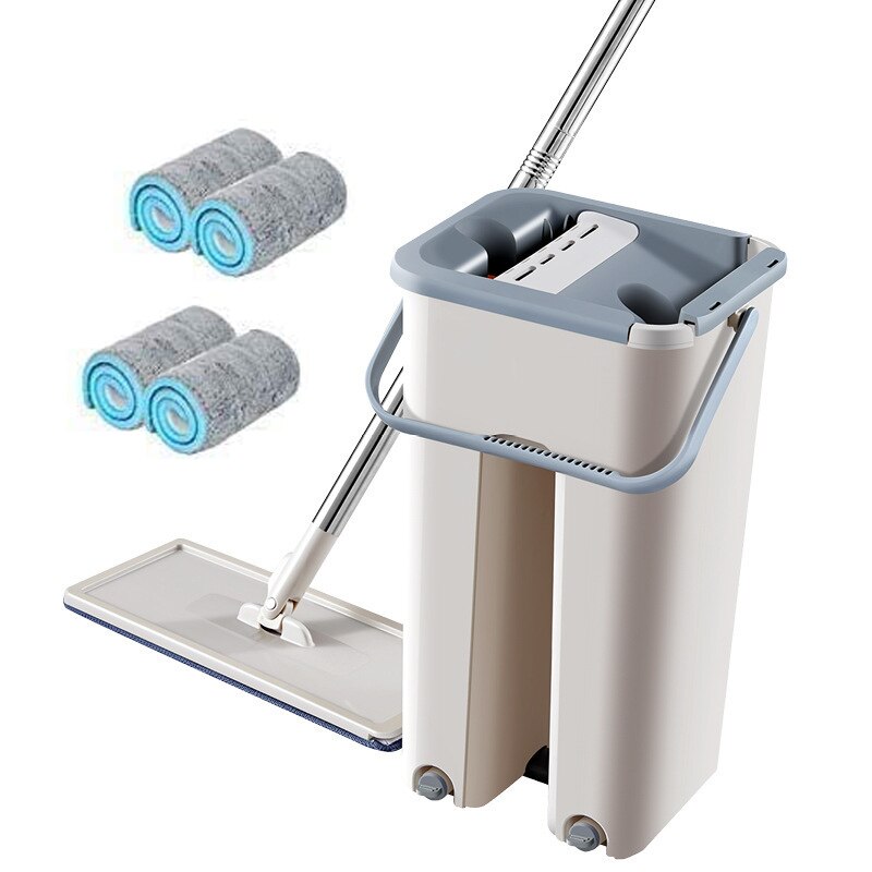 Vloer Mop Met Emmer Schoonmaken Mops Platte Squeeze Mop Emmer Systeem Schoonmaakproducten 360 ° Flexibele Mop Hoofd Met Herbruikbare pads
