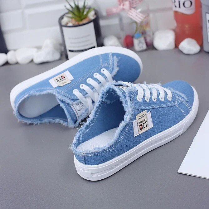 Dames Lærredssko Flade Sneakers Casual Sko Lav Overdel Snøre Sommer Hvid