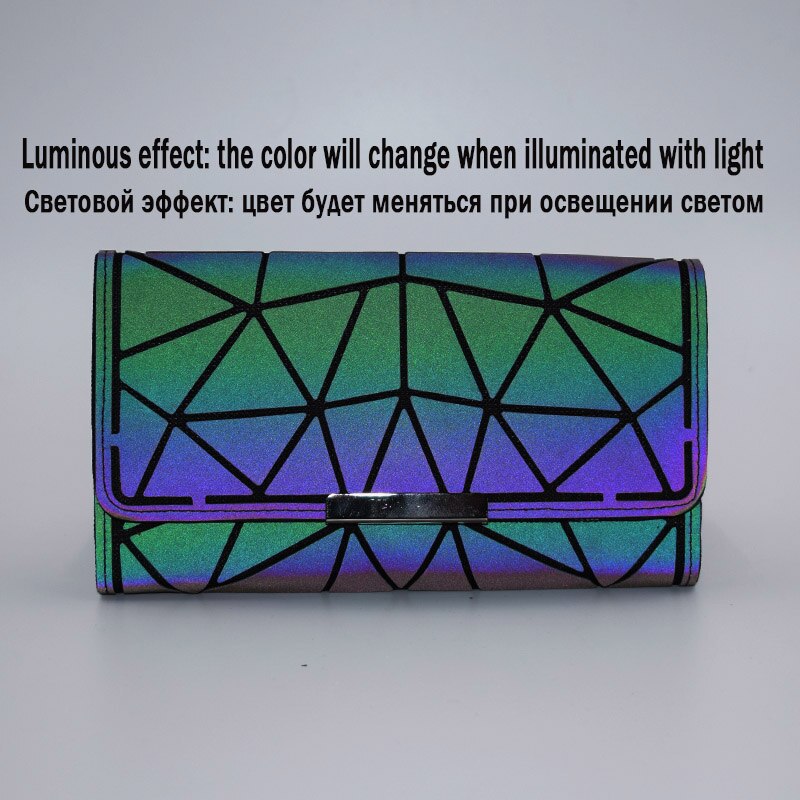 Womens Long Wallet Clutch Luminous Geometric Standard Wallets Purse Women Hologram Zipper Wallet Bag Card Holder