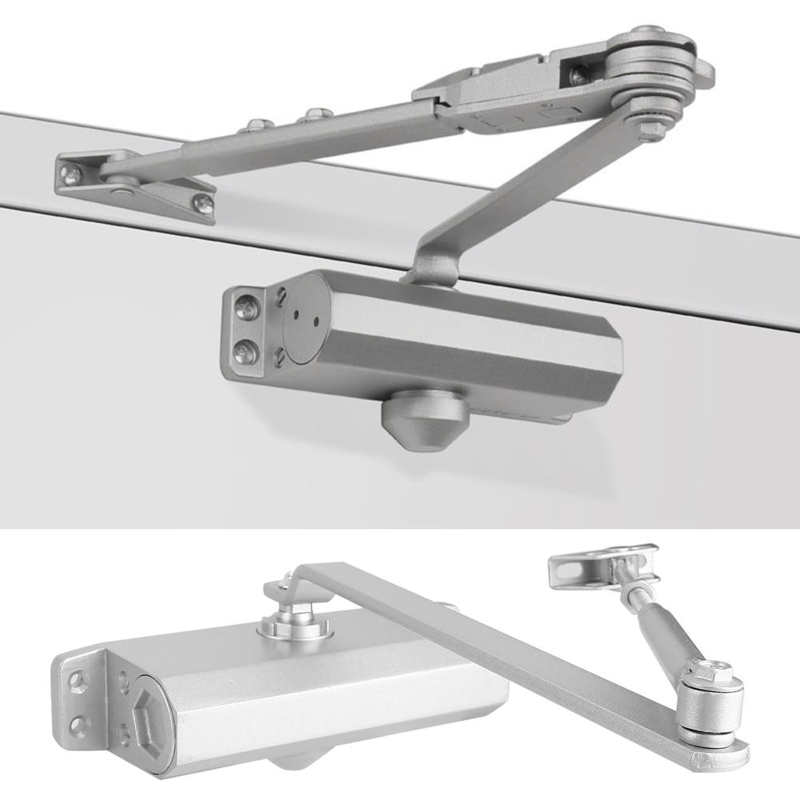 spring hinge door closer 60-85kg Door Closer Aluminum Alloy Adjustable Hydraulic Door Shutter for Commercial Use Silver closes