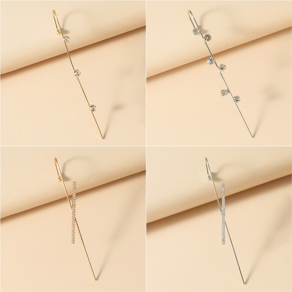 Nuevos pendientes de gancho sobre orugas con aguja para oreja para mujer, pendientes de perforación de circonio con incrustaciones de cobre Diagonal de aurícula envolvente/1 ud.