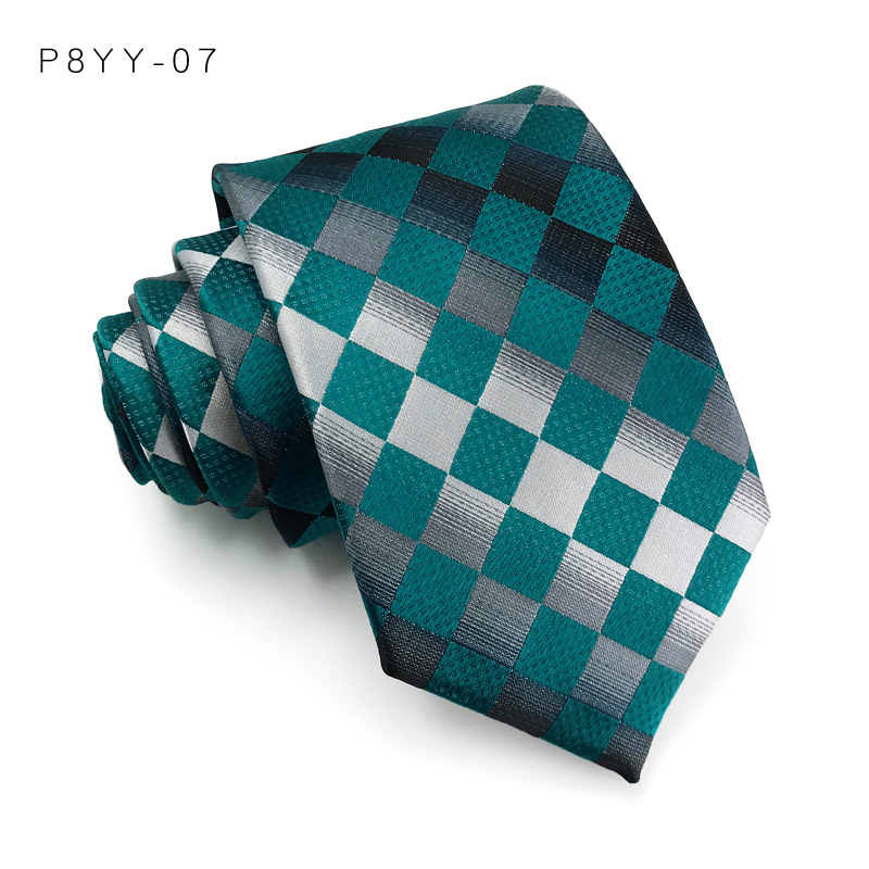 Corbata de lujo de 8CM para hombre, corbatas a cuadros a rayas de Color verde para hombre, corbata tejida Jacquard, accesorios formales para de negocios: Gris oscuro
