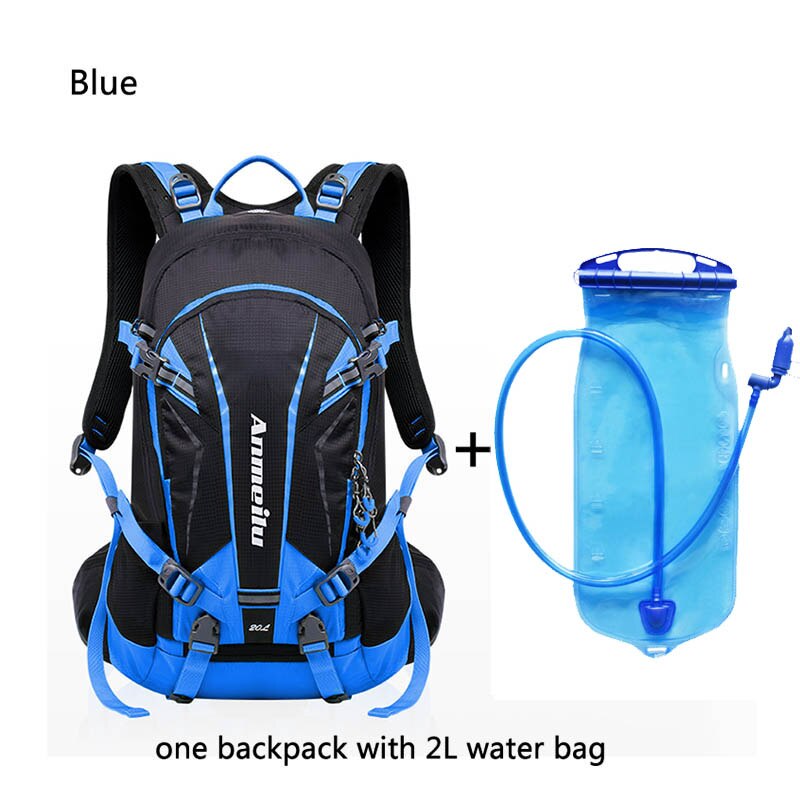 Udendørs 20l vandtæt rygsæk, bjergvandring rygsække camping rejsetasker til mænd, klatring cykel rygsæk med regntæppe: Blå med vandpose