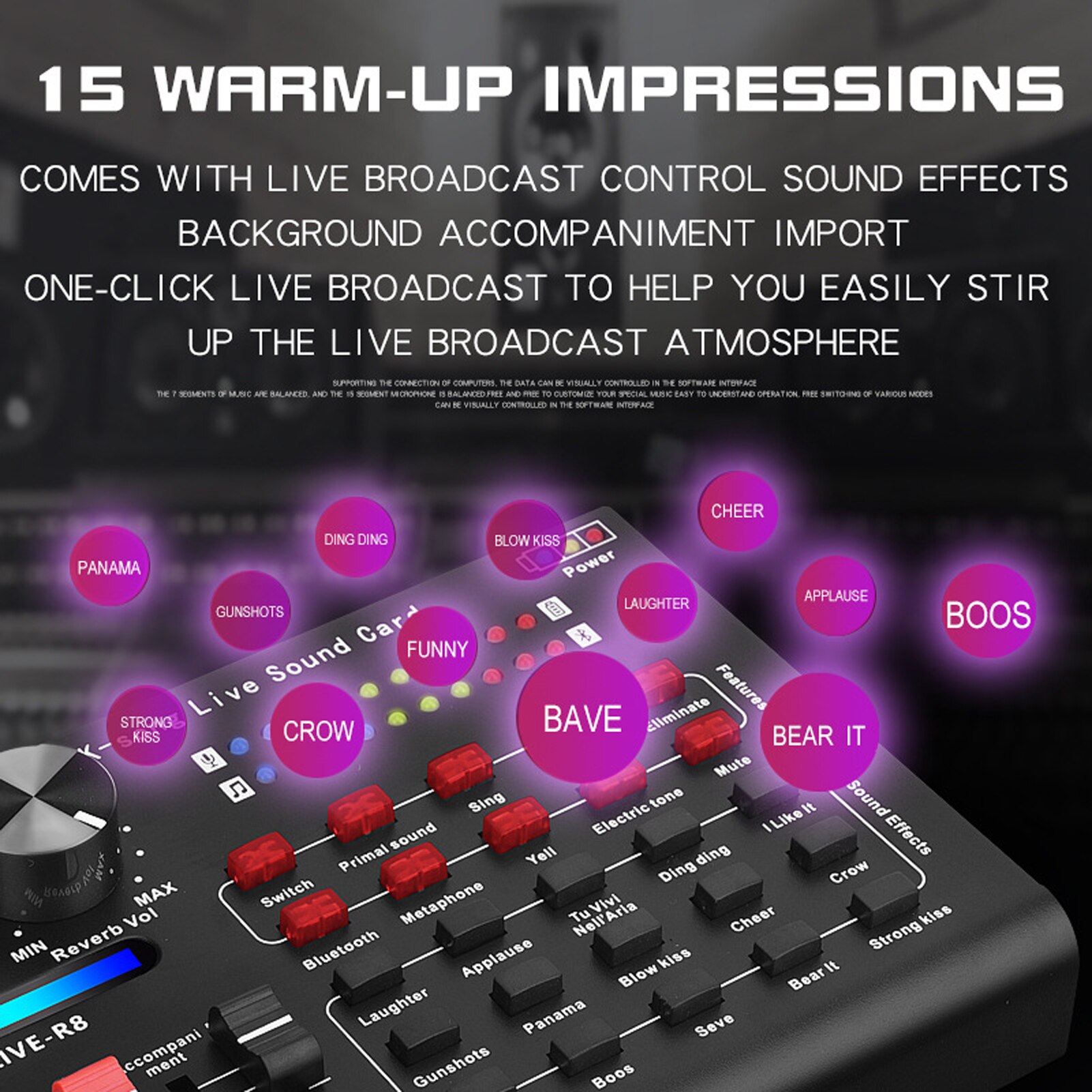 R8 stemmeskifter lyd mixer bord til live lydkort flere lydeffekter lyd mixer sangudstyr