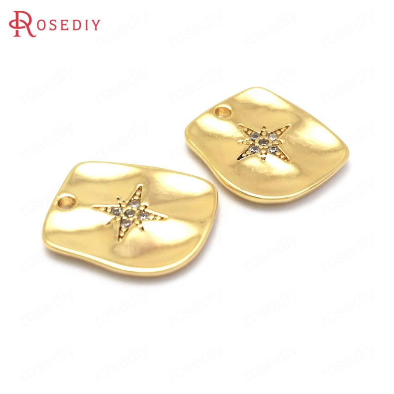 (37164)6Stck 14x12MM 24K Gold Farbe Durcheinander und Zirkon mit Stern Rechteck Reize Anhänger Schmuck Machen liefert Diy Zubehör