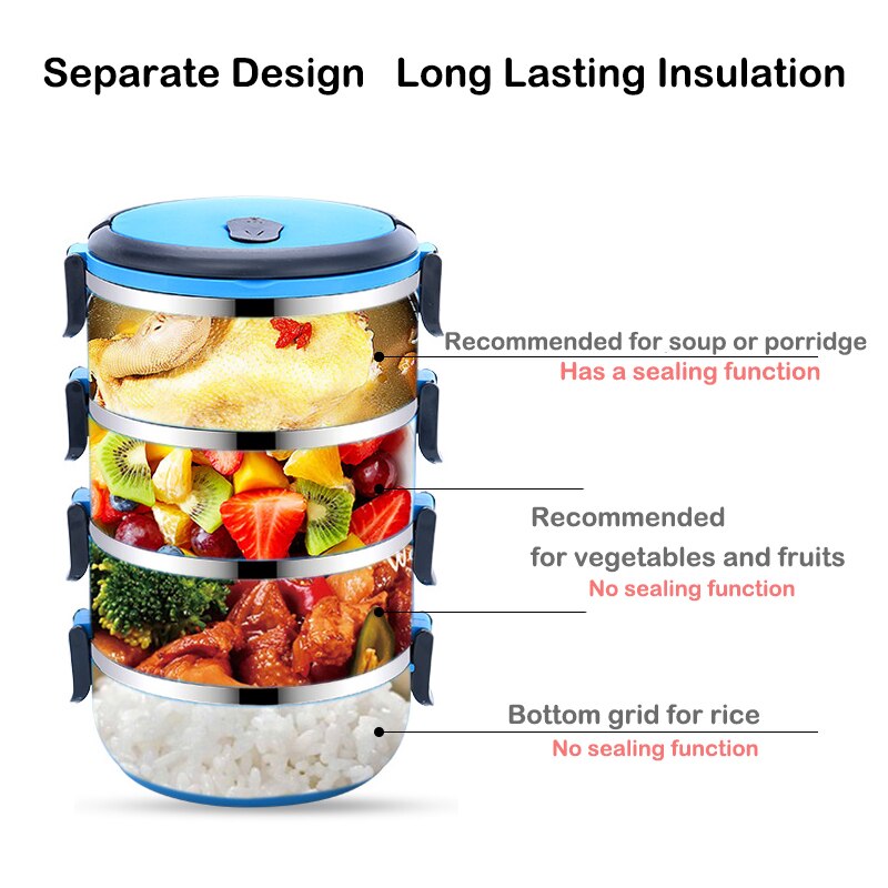 700ML School Lunch Box Stainless Steel Bento Box Lunch Thermos Food Storage Container Lunchbox 5 Colors Thermal Container Box
