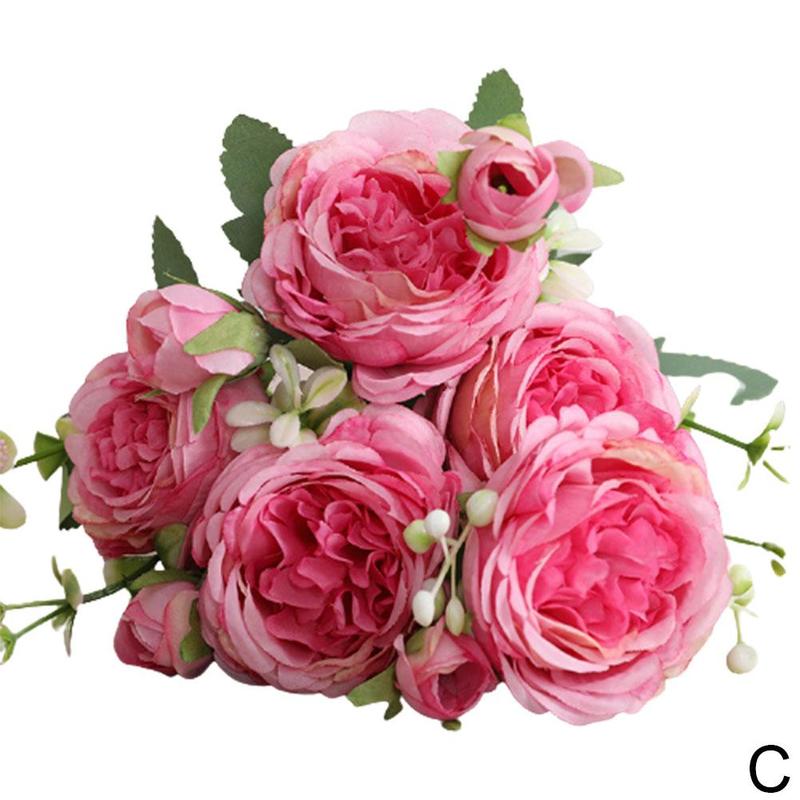 Ramo de peonía de seda Artificial Rosa persa, 5 cabezas, 4 Ramos falsos usados para reuniones familiares, decoración de boda de novia, wedd: C