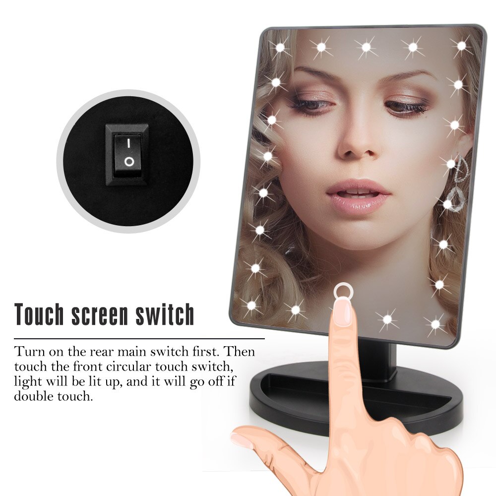 Led Light Makeup Mirror Vanity Touch Screen Cosmetic Storage Organizer Stand 360°C Makeup Organizer Bathroom