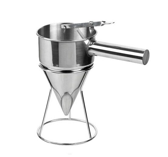 1 pieza de acero inoxidable pulpo bolas cono de huevo embudo Waffle Maker herramienta con estante dispensador de jarabe de azúcar para pastel PH 001