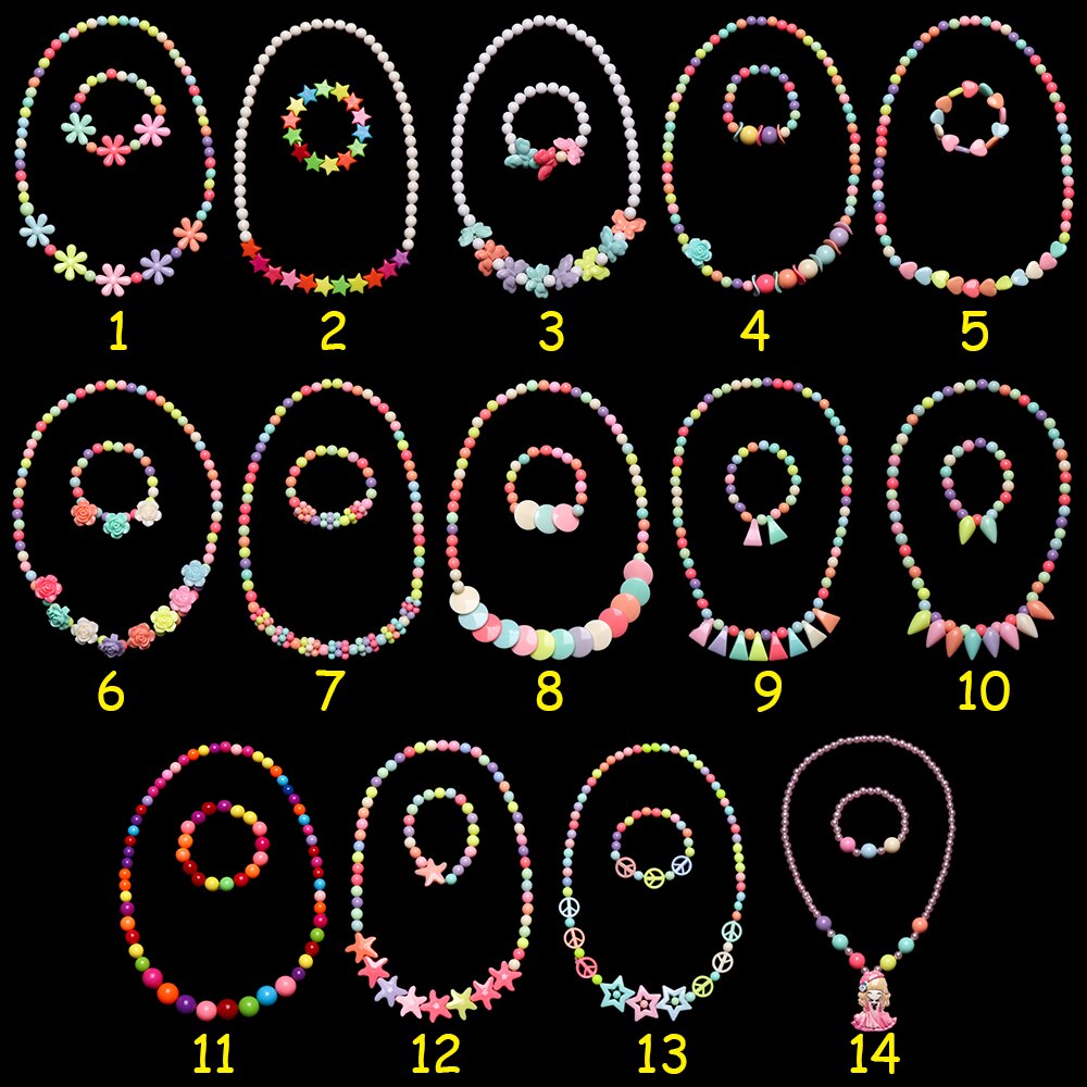 1 Set Prinses Meisje Ketting + Armband Kralen Speelgoed Vlinders Bloemen Baby Handgemaakte Ketting Kinderen Verjaardag Accessoires