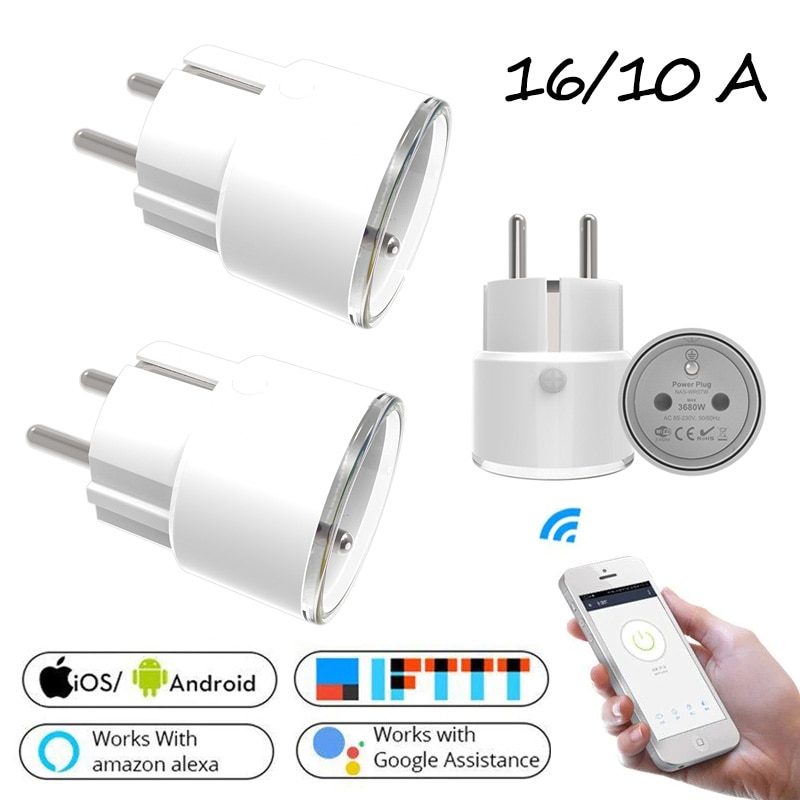 16A/10A Wifi Smart Plug EU Adapter Wireless Remote Voice Control Power Energy Monitor Outlet Timer Socket For Alexa Google Home